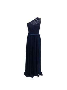 David’s Bridal Size 12 one shoulder lace top maxi gown dark blue evening formal